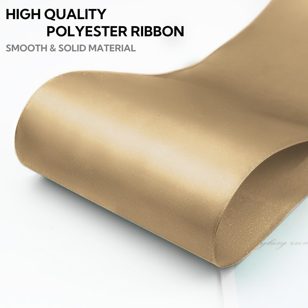 4 Inch 25 Yard Wide Satin Ribbon Champagne Gold, Solid Fabric Large Ribbon Roll for Cutting Ceremony Wedding Opening Party Decoration, Chairs, Sewing, Festival Pageant Sashes