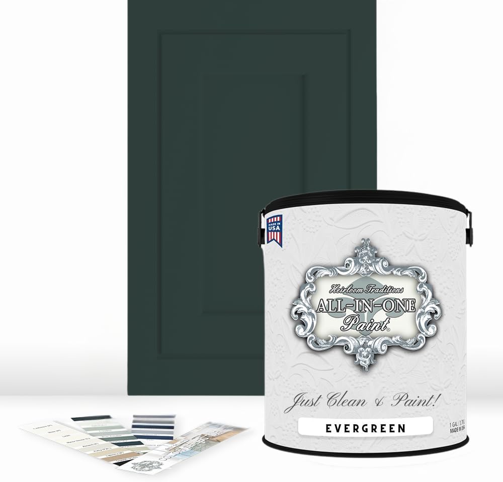 ALL-IN-ONE Paint, Durable cabinet and furniture paint. Built in primer and top coat, no sanding needed. Includes our 30 featured color card - Evergreen, Gallon