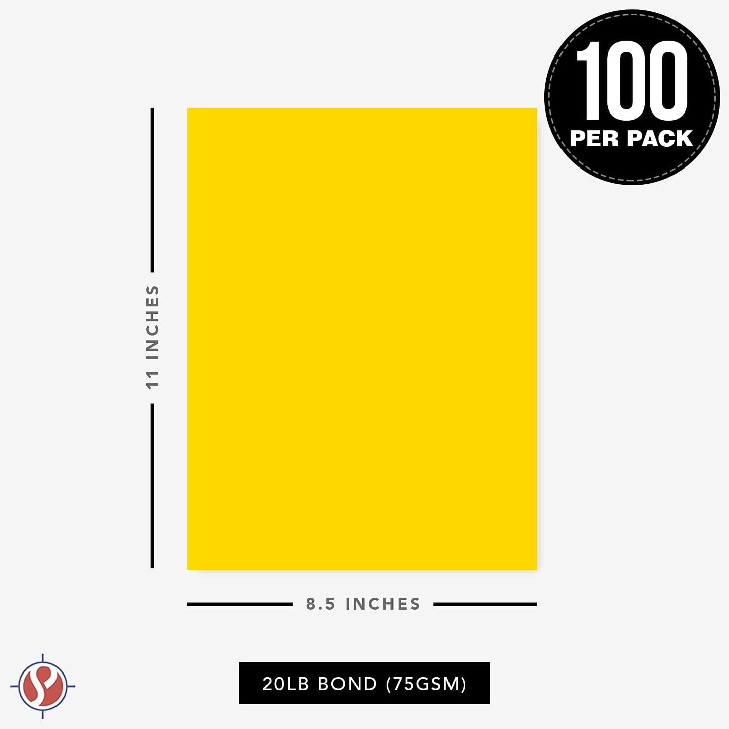 8.5 x 11" Sun Yellow Color Paper Smooth, for School, Office & Home Supplies, Holiday Crafting, Arts & Crafts | Acid & Lignin Free | Regular 20lb Paper - 100 Sheets