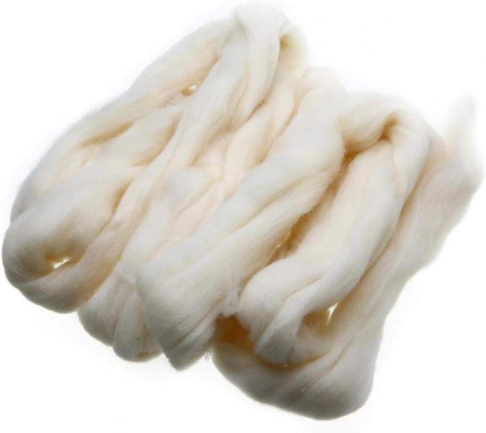 1 lb Wool roving Yarn unspun Fiber | Soft Chunky Jumbo Yarn for Arm Knitting Blanket |100% Natural Undyed (Ecru White) Bulk, Felting Core Combed Carded Stuffing.