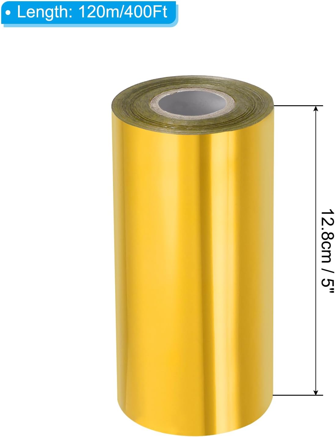 PATIKIL 5"x400Ft Hot Stamping Foil Paper, Heat Transfer Hot Stamping Paper Foil Roll for Leather DIY Logo Decor Craft Gift Package Scrapbook Card, Gold Tone