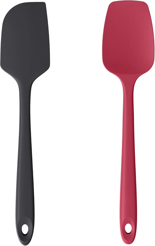 Silicone Flat Spoon Spatulas, Luxiwise 600ºF Heat Resistant Kitchen Baking Scraper Cooking Spoonula Non-Stick Dishwasher Safe for Seamless Mixing Folding Scraping Serving (Set of 2, Muticolor-1)