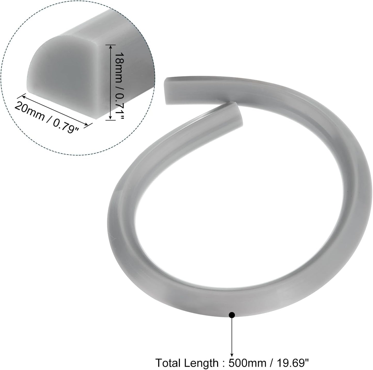 uxcell Flexible Molding Trim, 20 Inch Flexible Quarter Round Molding Silicone Peel and Stick Trim Self Adhesive Shower Water Barrier for Corner Decor Bathroom Kitchen, Grey