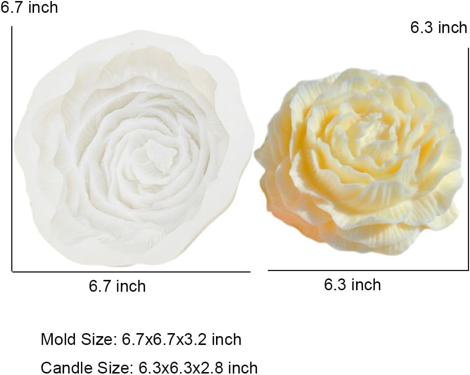 2 Pack 3.5 Inch 6.7 Inch Peony Silicone Mold, Large Size Flower Candle Mold, Soap Soy Wax DIY Handcraft Accessory, Epoxy Resin Mold for Party Home Wedding Decoration (Set)
