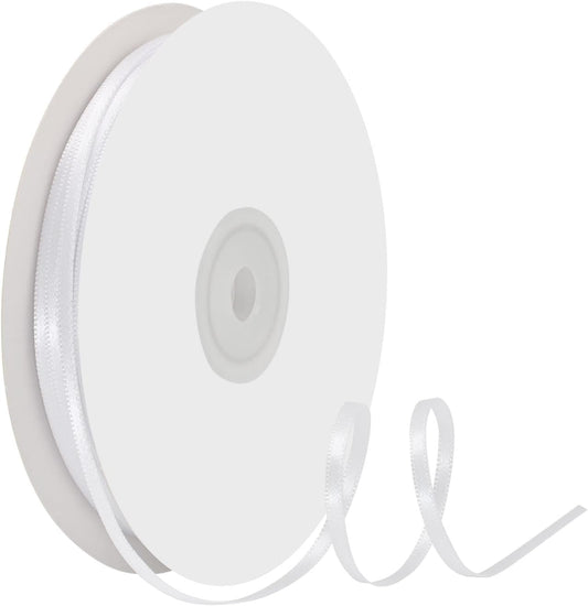 1/8" X 100 Yards White Satin Thin Ribbon Solid Color Double Faced Ribbons Perfect for Crafts Wedding Decor Bow Making Arts Sewing and More