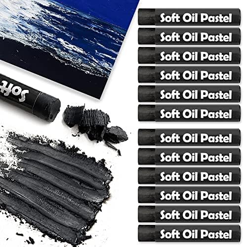 12 Pcs Cream Soft Oil Pastels Vibrant and Creamy Colored Chalk Pastels Artists Grade Art Supplies Set for Professionals Painting Drawing Black