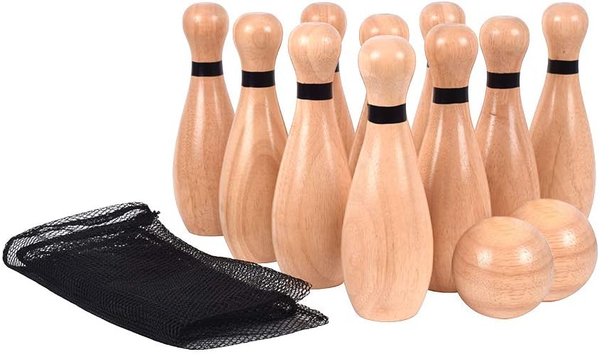 NI-ROU Outdoor Giant Lawn Bowling Games Rubber Wooden Lawn Set Fun Sports Games Outside or Indoor for Family Adults and Kids Backyard Skittles Carrying Bag with 10 Pins and 2 Balls