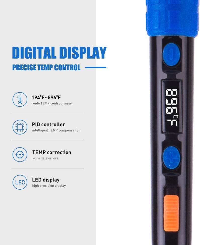 Soldering Iron Kit Solder Gun - 110V 65W Portable Temp Adjustable Pen Type Digital Welding Tools Soldering Iron for Electric PCD Soldering and Desoldering (Pack of 1 Piece with 1 Stand and 1 Cleaner)