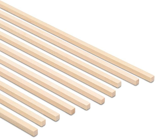 DIY Wooden Square Dowel Rod 1/4-inch x 12 Pack of 10 Hobby Wood Sticks for Crafts, Wood Trim & Architecture Model Making, by Woodpeckers