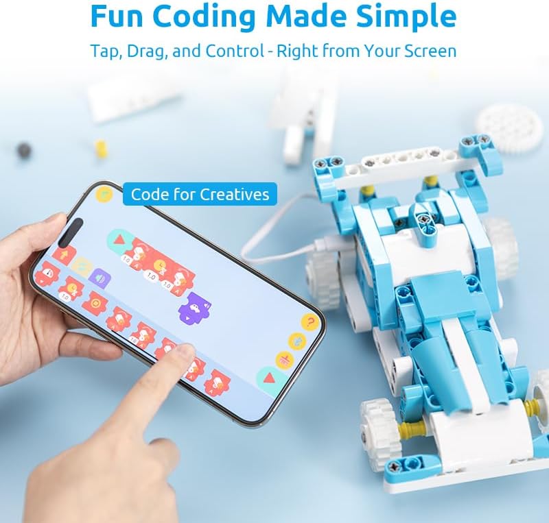 WhalesBot D1 21-in-1 STEM Coding Robot Kit for Kids (Ages 4+), 280+ Pieces Educational Building Set with APP-Controlled & Programming, 3D APP Guidance, Ideal Toy Gift for Boys & Girls