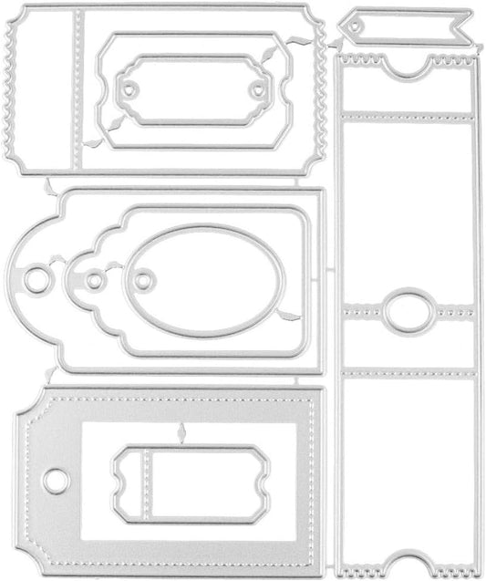 Mvchifay Cutting Dies Happy Birthday Holiday Thanks Greetings Metal Stencils Scrapbooking Tool Love Heart DIY Carbon Steel Embossing Template for Paper Card Making (Stamp Tag-10.7x12.9cm)