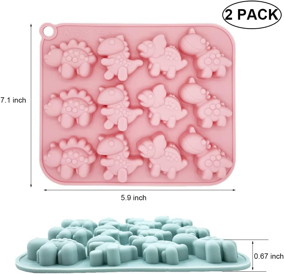 2 Pack Cute Dinosaur Silicone Molds 12 Cavity 3D Dinosaur Themed Baking Mould Tray DIY Baking Tool for Chocolate Cake Dessert Candy Mousse Pastry Handmade Soap Cupcake Topper