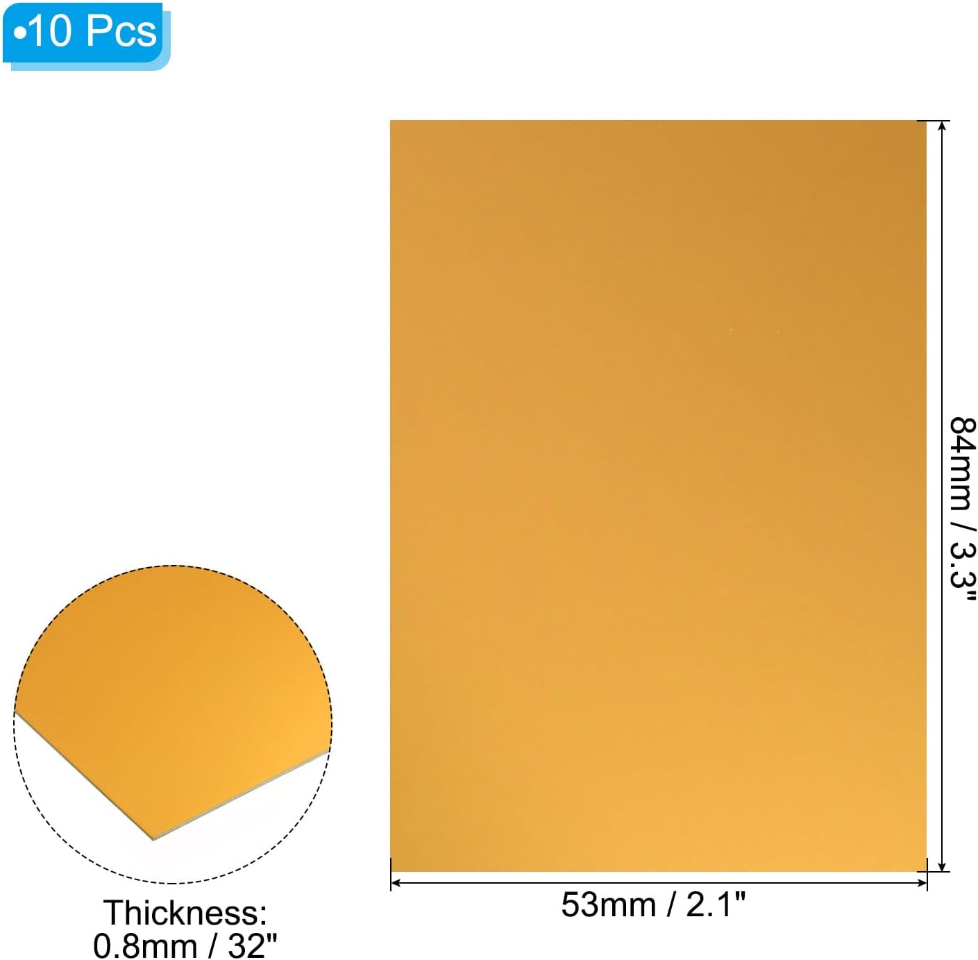 PATIKIL 3.3x2.1x1/32inch Anodized Aluminum Sheet, 10Pcs Metal Rectangle Aluminum Plate 0.8mm Thick Engraving Blanks for Laser Engraving DIY Decorative Crafting Home Decoration, Yellow