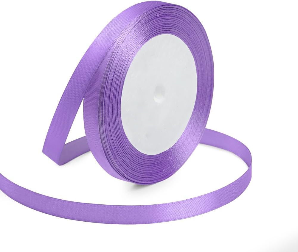 KMER LIFE 3/8 Inches x 25 Yards Solid Lavender Satin Ribbon, Perfect for Crafts, Wedding Decor, DIY Hair Accessories, Sewing, Gift Package Wrapping and More