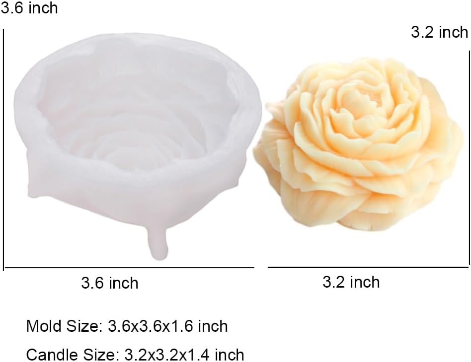 2 Pack 3.5 Inch 6.7 Inch Peony Silicone Mold, Large Size Flower Candle Mold, Soap Soy Wax DIY Handcraft Accessory, Epoxy Resin Mold for Party Home Wedding Decoration (Set)
