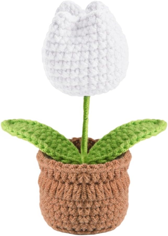 Tulip Pin Cushion, Handmade Knitted Pincushions, Cute Pin Cushions Needle Holders for Sewing Quilting Accessory, DIY Crafts or Patchwork Decor.Flowerpot Design White Tulip