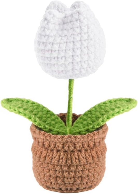 Tulip Pin Cushion, Handmade Knitted Pincushions, Cute Pin Cushions Needle Holders for Sewing Quilting Accessory, DIY Crafts or Patchwork Decor.Flowerpot Design White Tulip