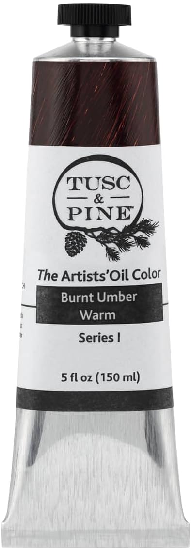 Tusc & Pine Artist Oil Paint - Burnt Umber Warm, 150 ml, Non-Yellowing, Rich & Creamy Consistency, Maximum Pigment Load, Small Batch Milled Oil Paints Made in the USA for Professional Artists