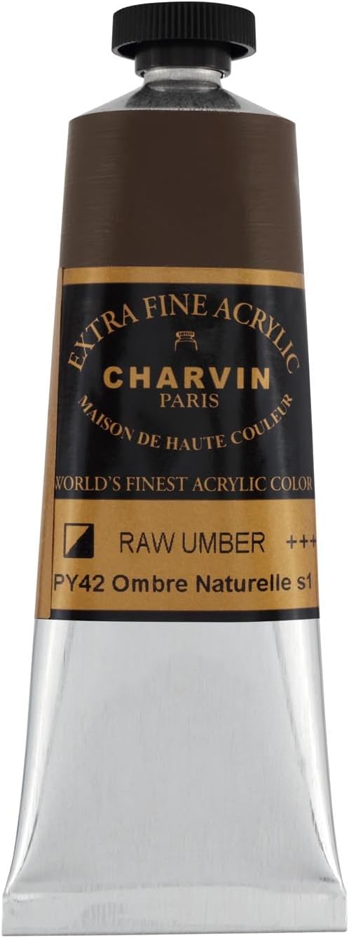 Charvin Extra Fine Professional Acrylic Paint - Raw Umber, 60ml Tube, Triple-Milled, Lightfast Pigments, Open Stock Artist Acrylic Paints in Nature-Inspired Hues