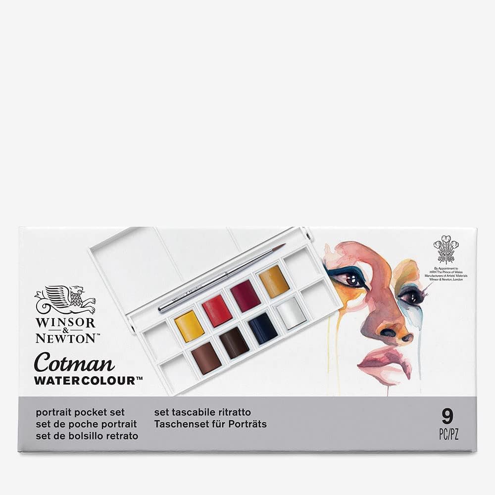 Winsor & Newton Cotman Watercolor Paint Set, 8 Half Pan, Portrait Colors w/ Brush