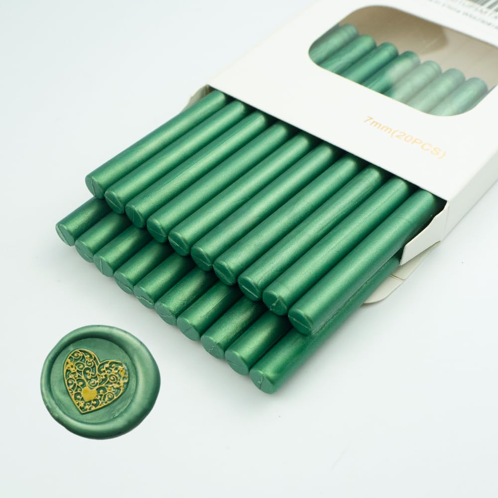 20PCS Mini Glue Gun Wax Seal Sticks for Wax Seal Stamp, Sealing Wax Sticks for Wedding Invitations, Cards, Envelopes (Pine Green)