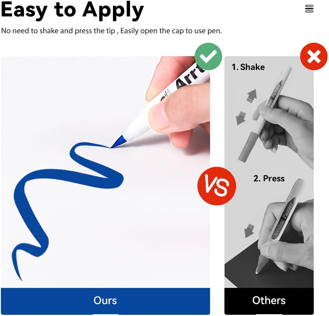 Arrtx Acrylic Paint Pens, 58 Colors for Rock Painting, Extra Brush Tip, Water Based Paint Markers for Stone, Glass, Easter Egg, Wood and Fabric Painting-No Toxic,No Odor-Type 30A+B