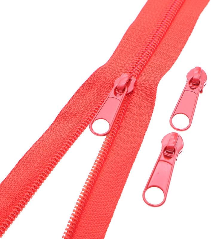 Leekayer #5 Red Nylon Zippers by The Yards Bulk 10 Yards Coil Zipper Tape with 25pcs Zipper Sliders for DIY Tailor Sewing Craft,Bag,Luggage,Dress,Sofa Cushion,Pillow(Red)