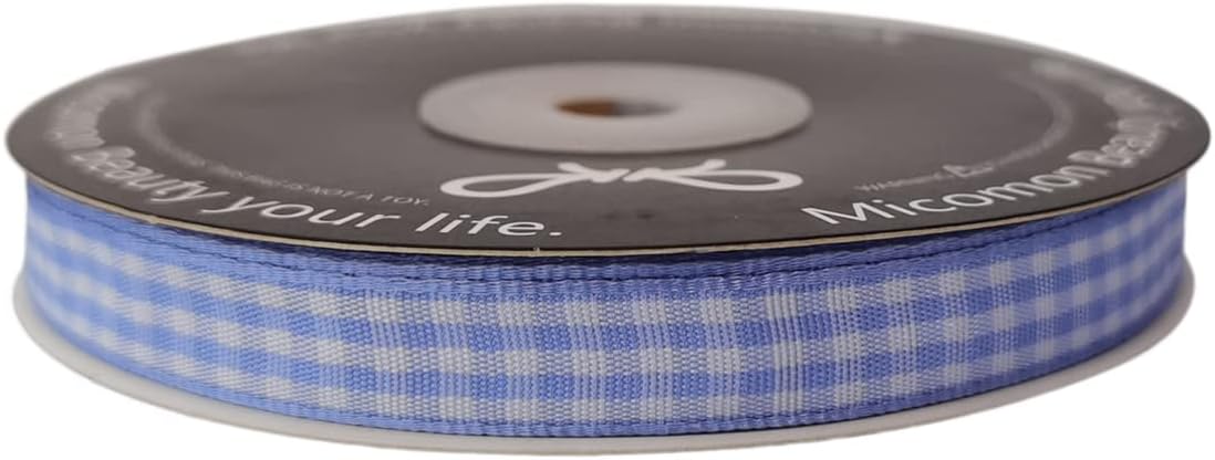 Light Blue Gingham Plaid Checked Ribbon 25 Yard Each Roll 100% Polyester (3/8", Lt.Blue)