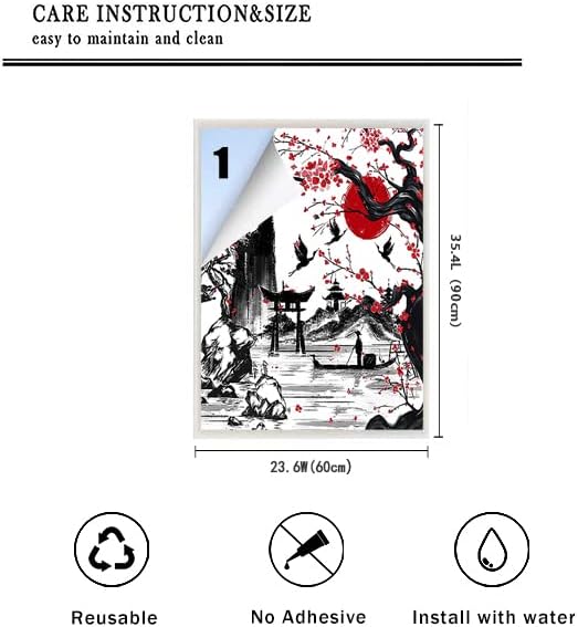 Vintage Japanese Style Decorative Window Film Abstract Ink Japanese Landscape Torii Gatekids Blackout Window Film,Cafe Lighted Window Film 23.6Wx35.4L-Inch X1Pcs