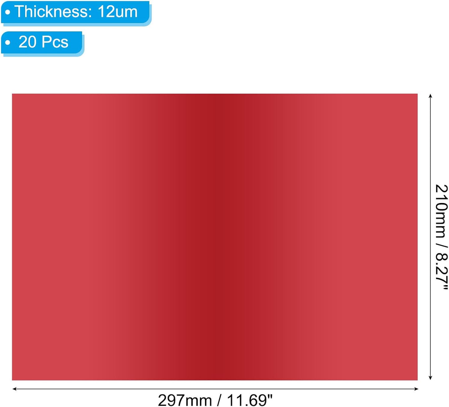 PATIKIL 11.7x8.3" Hot Stamping Foil Paper Sheet, 20 Sheets A4 Heat Transfer Hot Stamping Paper Foil for Leather DIY Logo Decor Craft Gift Package Scrapbook Card, Red