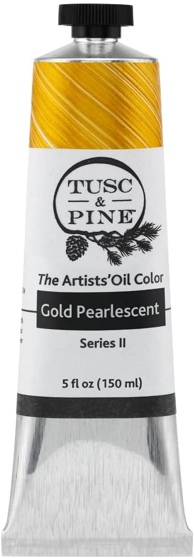 Tusc & Pine Artist Oil Paint - Gold Pearlescent, 150 ml, Non-Yellowing, Rich & Creamy Consistency, Maximum Pigment Load, Small Batch Milled Oil Paints Made in the USA for Professional Artists