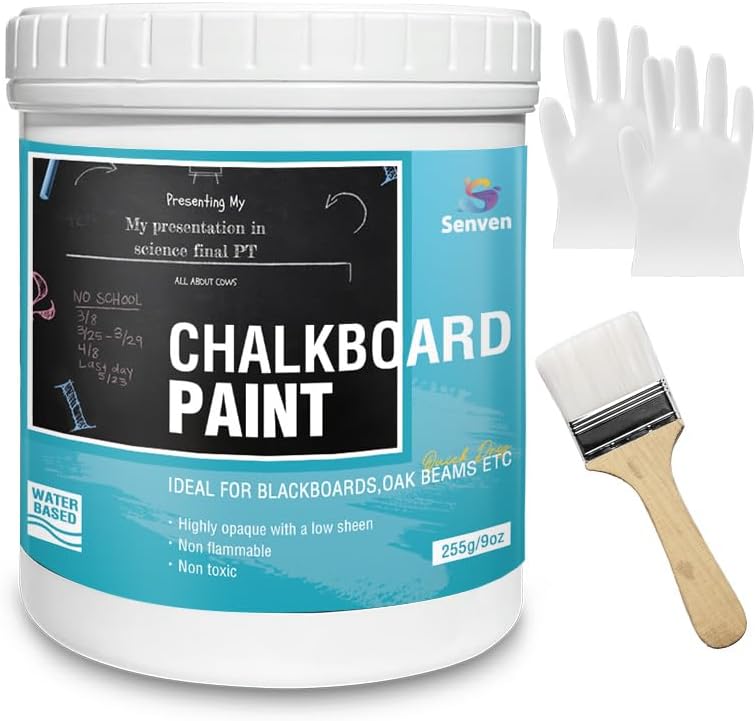Chalkboard Paint White Chalk Board Paint for Wood, Metal, Glass, Wall, Plaster Boards Sign, Frame Any Surface White Matte Finish, Acrylic Non-Toxic, Quick-Dry - 250g, 9oz, Cover 35 sf