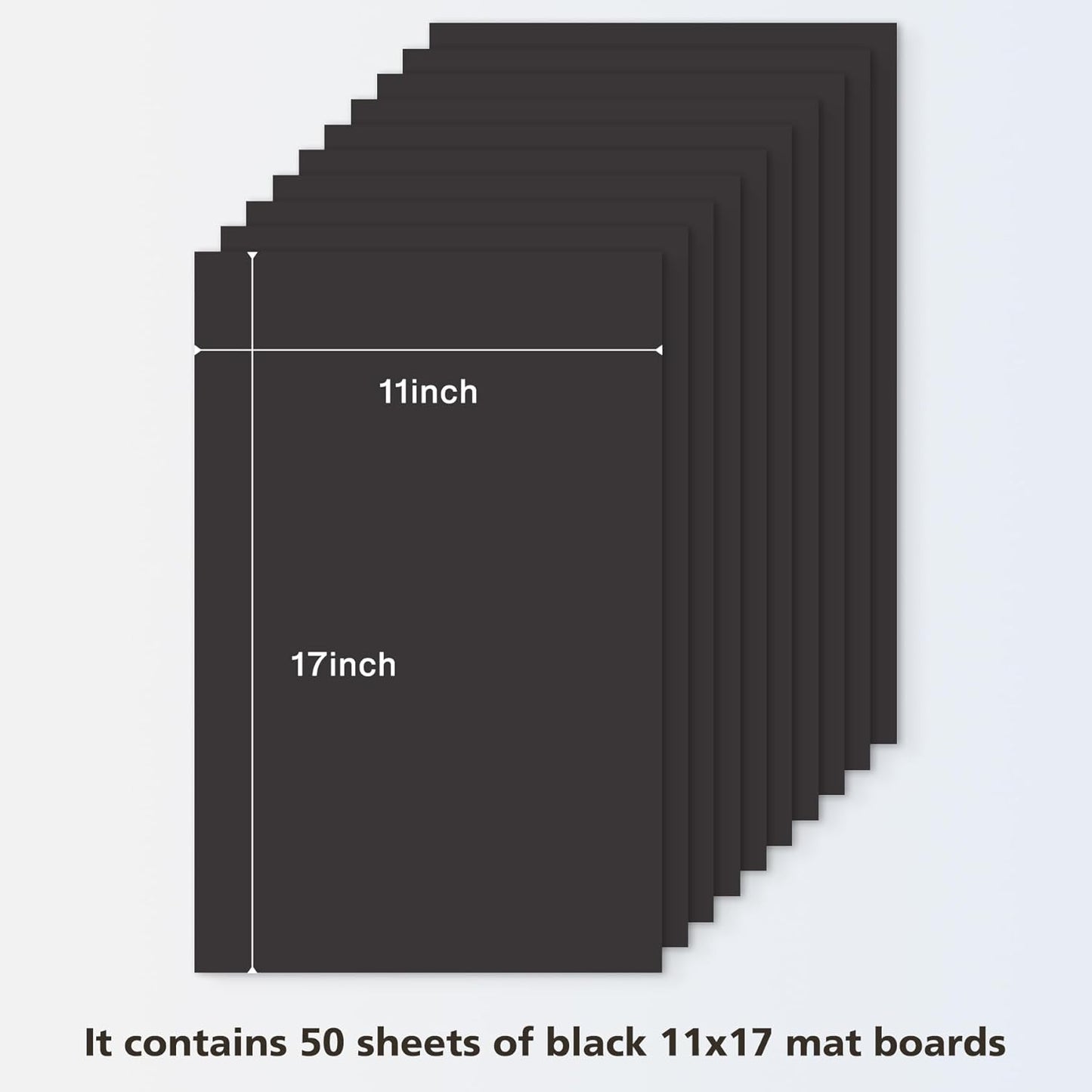 Golden State Art, 11x17 Uncut Photo Mat Matboard - Black Uncut Mats for DIY Projects, Presentation Boards, Art Crafts, Prints (50 Pack)