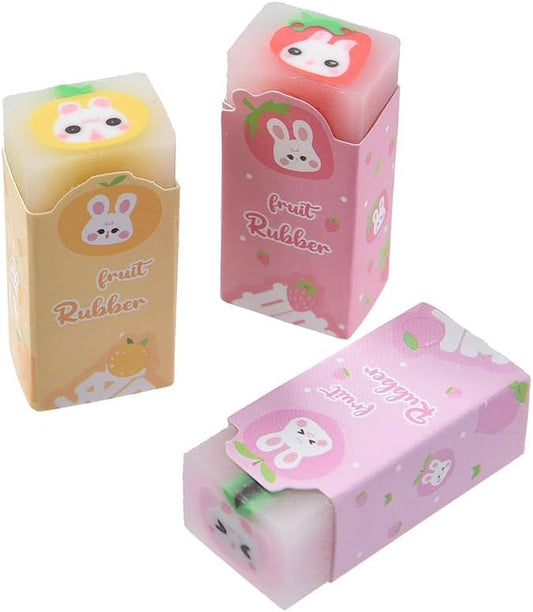 18 Pack Fruit Rabbit Jelly Erasers for Kids, Kawaii School Supplies Prize Gifts Party Favors