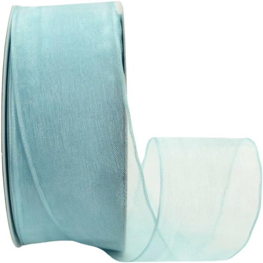 Ribbon Bazaar Sheer Organza Wired Ribbon - 100% Polyester Wire Edged Ribbon for Floral Decor, Table Arrangements, Apparel Embellishment & More - 2-1/2" Light Blue 50yd
