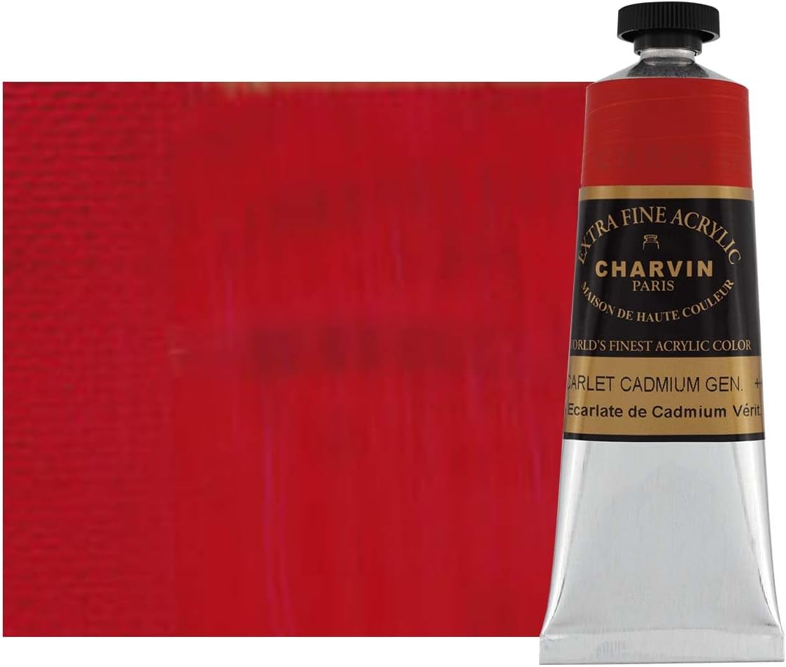 Charvin Extra Fine Professional Acrylic Paint - Cadmium Red Light Genuine, 60ml Tube, Triple-Milled, Lightfast Pigments, Open Stock Artist Acrylic Paints in Nature-Inspired Hues