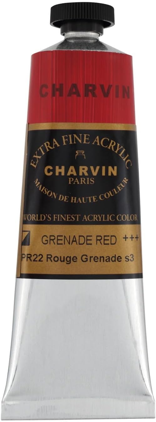 Charvin Extra Fine Professional Acrylic Paint - Grenade Red, 60ml Tube, Triple-Milled, Lightfast Pigments, Open Stock Artist Acrylic Paints in Nature-Inspired Hues