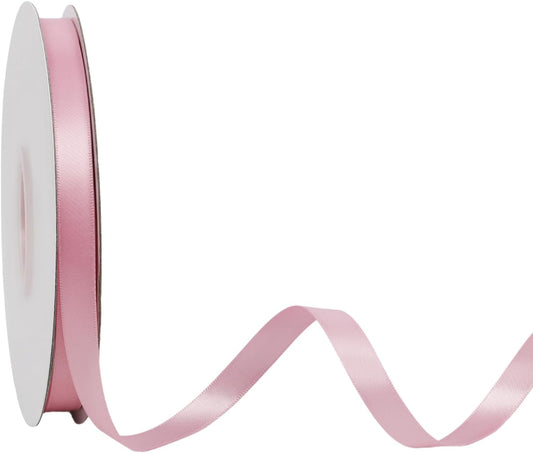 LaRibbons 3/8 Inch 50 Yard Double Faced Satin Ribbon,Rose Pink Small Satin Craft Fabric Ribbon for Gift Wrapping Floral Bouquets Wedding Party Decoration
