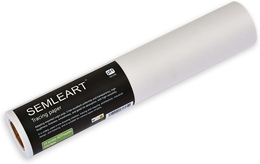 SEMLEART Artit's Tracing Paper roll,32lb/50gsm,10 inch x 25 Yard,Translucent Tracing Paper for Pencil, Marker and Ink - Trace Images, Sketching,Drawing