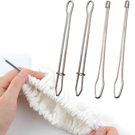 4 PCS DIY Rope Threader Clip, Drawstring Threader Tool Set, Sewing Loop Turner Hooks Metal Easy Pull Drawstring Threader with Tweezer Sewing Tool for Drawstring Replacement for Hoodies, Shorts, Pants