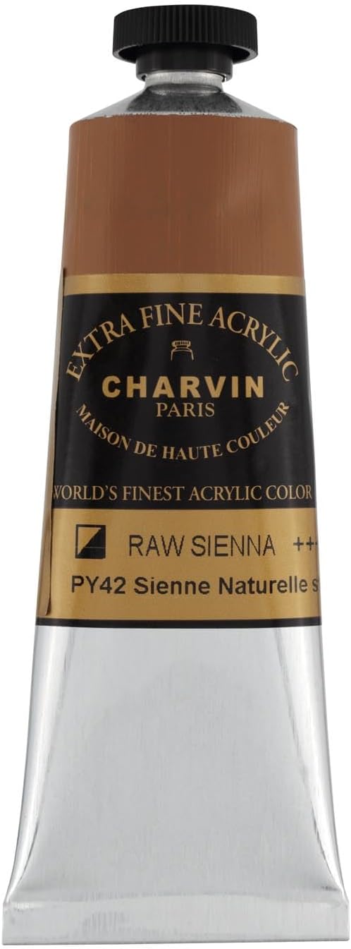 Charvin Extra Fine Professional Acrylic Paint - Raw Sienna, 60ml Tube, Triple-Milled, Lightfast Pigments, Open Stock Artist Acrylic Paints in Nature-Inspired Hues