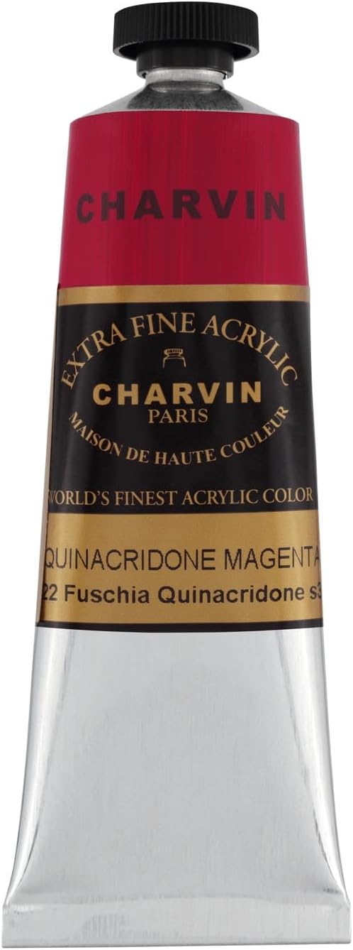 Charvin Extra Fine Professional Acrylic Paint - Quinacridone Magenta, 60ml Tube, Triple-Milled, Lightfast Pigments, Open Stock Artist Acrylic Paints in Nature-Inspired Hues