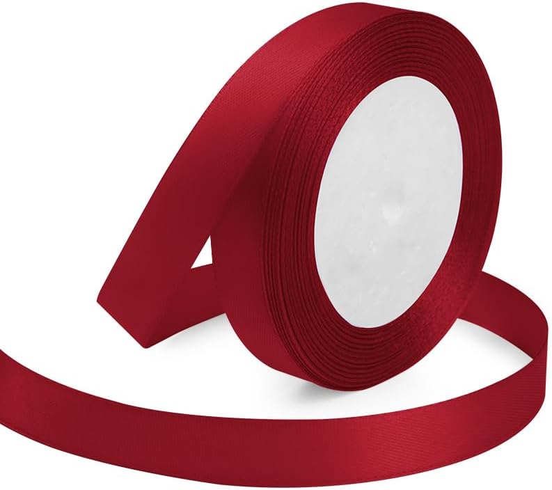 Wine Red Ribbon 5/8 Inches x 25 Yards, Wine Red Satin Fabric Silk Ribbon for Gift Wrapping, Bows Making, Floral Bouquets, Wreaths, DIY Handicrafts, Sewing Projects, Baby Shower and Wedding Party