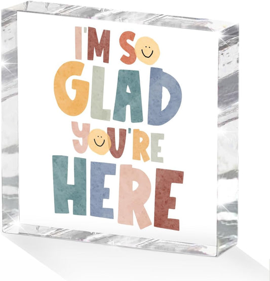 Positive Affirmation Desk Decor Acrylic Sign 4X4 Inch, Motivational Smile Face Desk Decorative Signs for Shelf Tabletop Cubicle Room Office, Welcome Gifts for Women Men Friends