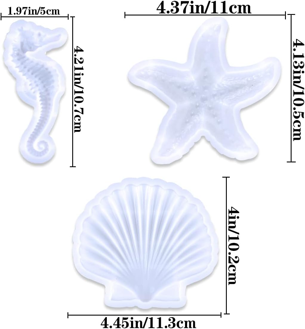 3PCS Marine Starfish Shell Hippocampus Resin Molds,DIY Handmade Baking Tools, Resin Casting for Desktop Aquarium Fishtank,Valentine Present Home Office Art Decor