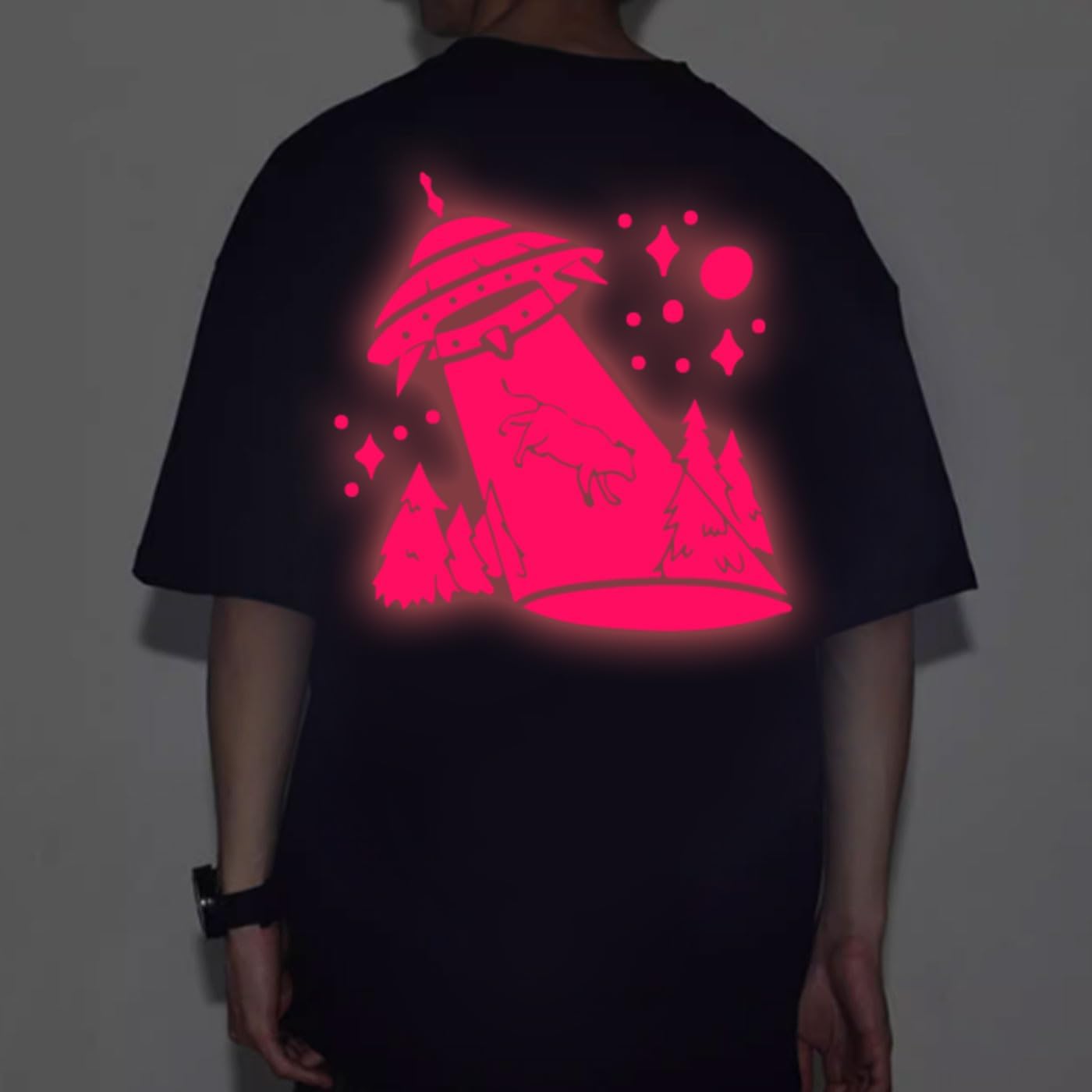 guangyintong Glow in The Dark Heat Transfer Vinyl HTV Rolls, 12" x 8ft Luminous Pink Iron on Vinyl for T-Shirts Costumes, PU Elastic HTV Vinyl for All Cutter Machines Easy to Cut & Weed