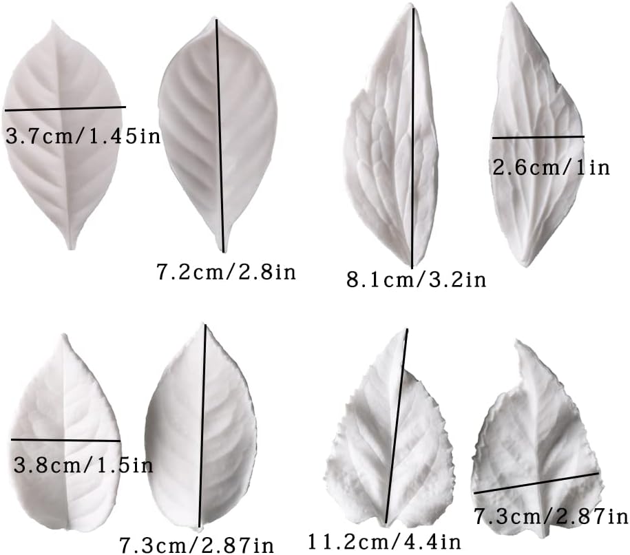 KALAIEN 8Pcs Sugar Paste Leaf Veiners Fontant Mold Fondant Silicone Leaf Rose/Peony/Lily 3D Craft Tool
