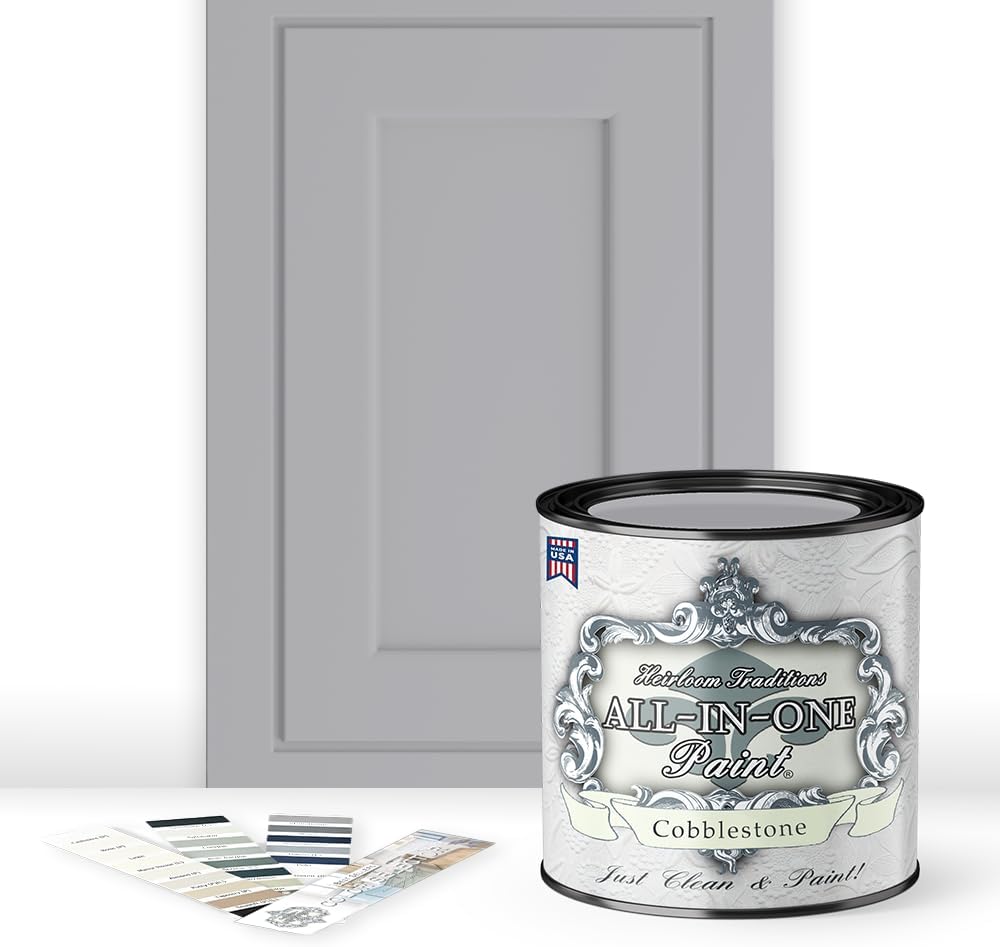 ALL-IN-ONE Paint, Durable cabinet and furniture paint. Built in primer and top coat, no sanding needed. Includes our 30 featured color card - Cobblestone (gray), Quart