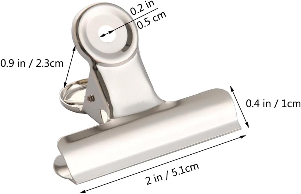 Coideal Silver Metal Hinge Clips - 20 Pack 2 Inch Large Bull Binder Paper Clips Clamp for Office Pictures Photos, Kitchen Food Bags (50mm)