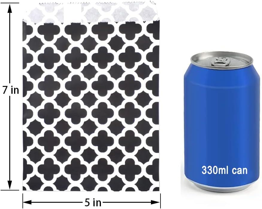 KEYYOOMY 100 Pcs Black Candy Buffet Bags - Small Polka Dot Paper Treat Bags for Wedding & Birthday Party (5 x 7 inch)